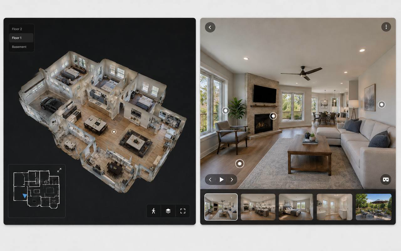 Comparison of 3D property tour and 360 virtual tour experiences