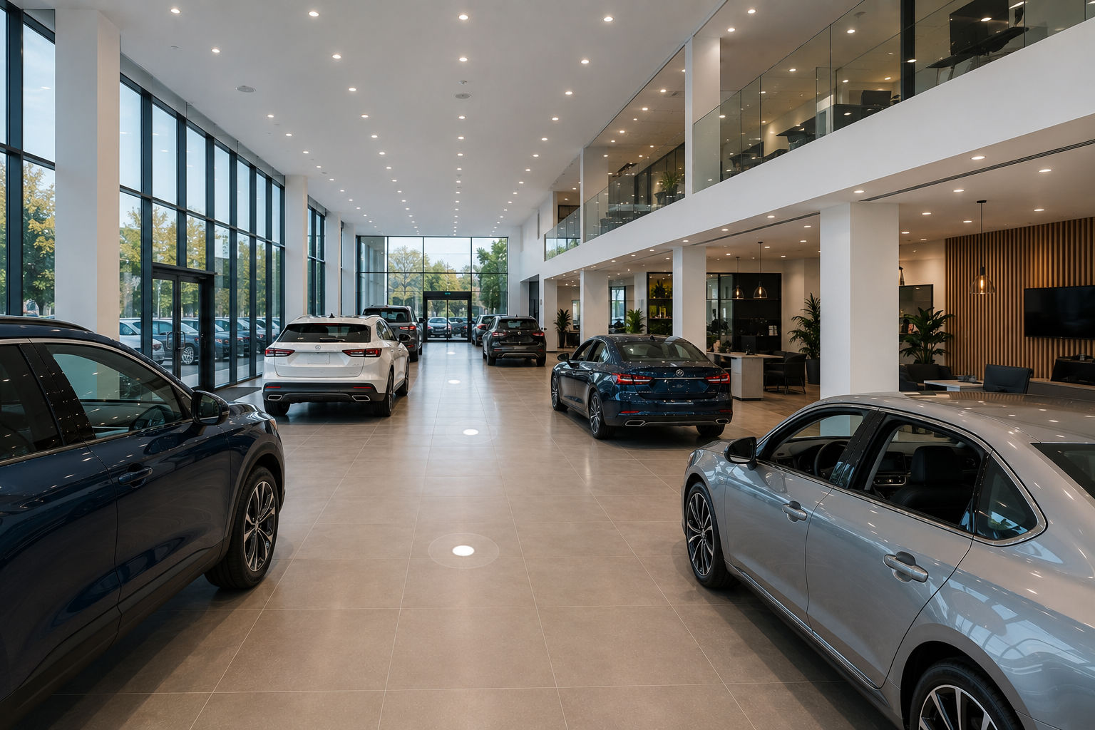 Commercial showroom depth and circulation perspective