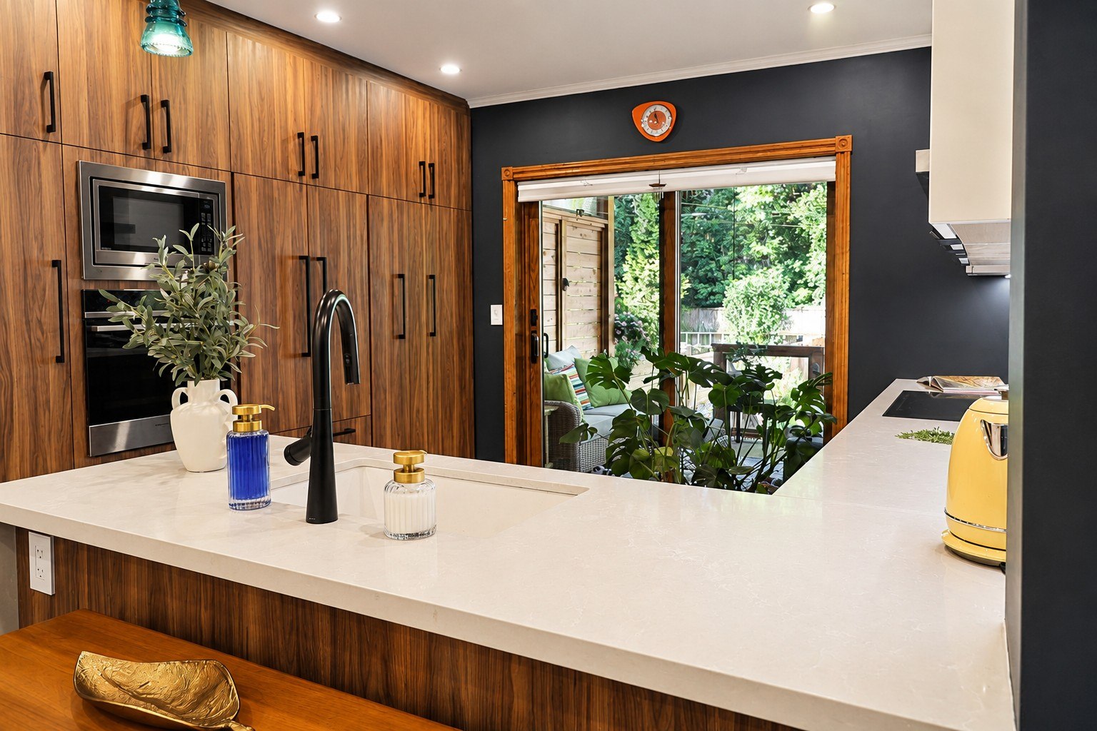 Modern kitchen with dark wood island